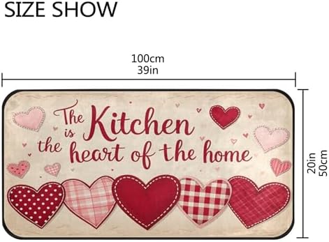 Aslsiy Gentle Color Hearts Beige (2) Kitchen Rug Kitchen Mats Valentines Floor Comfort Welcome Washable Non Slip Area Rug for Home Decor 39" X 20"