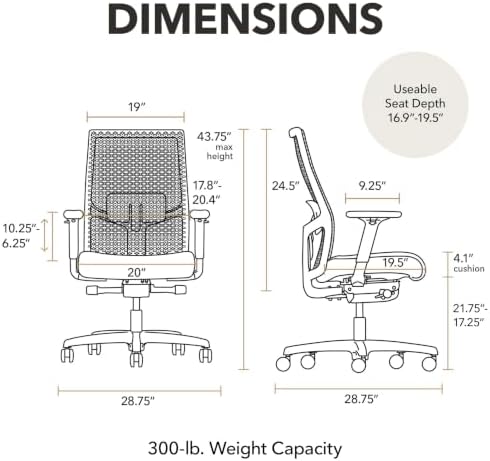 HON Ignition 2.0 ReActiv Ergonomic Office Chair, Lumbar Support, Black