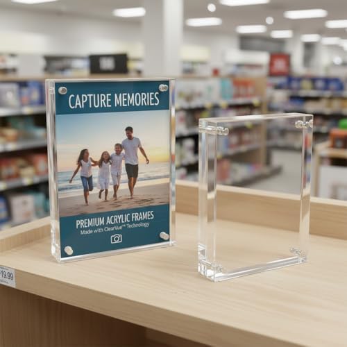 Azar Displays 104437 Acrylic Photo Frame Magnetic Set with 4x6 and 5x7 size, 2-Pack