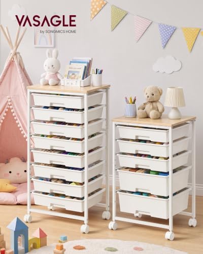 VASAGLE Rolling Cart with Drawers, Craft Organizers and Storage, White