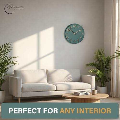 Clockswise 11" Modern Minimalist Round Wall Clock Gold Arabic Numerals Blue Dial Analog Display Step Movement Mechanism Easy-to-Read Timepiece for Living Room Kitchen Office or Bedroom Wall Decor
