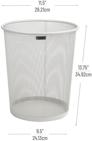 Mind Reader Mesh Trash Can, 16.65L (4.4 gal), Waste Paper Basket, Round, Office, Metal Mesh, Set of 2, White