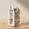 GAMAK Small Bookshelf for Small Spaces Kids Stand on Wheels Rotating Bookshelf 360 Display 4 Tier Bookcase Children's Picture Book Floor Storage (Color : Pink)