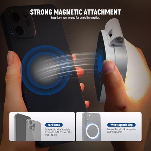 NEEWER Basics Magnetic Selfie Light Compatible with MagSafe iPhone, 2W CRI95+ Bi Color Swivel Small LED Phone Fill Lighting, 680lx/0.3m, Mirror for Vlog Recording Makeup Video Conference, NL45B White