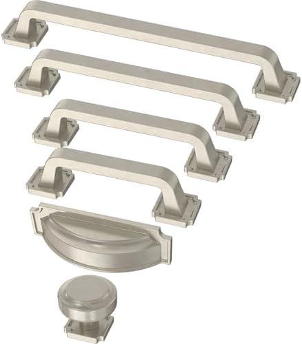 Franklin Brass 10 Pack Brushed Nickel Cabinet Handles 5-1/16 inch (128mm) Kitchen Cabinet Handles and Drawer Pulls for Cupboards and Dressers |Notched Backplate