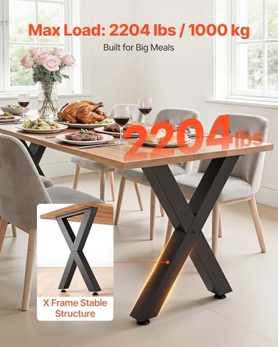 VEVOR Table Legs, 29.5" H x 23.6" W Steel Furniture Legs, Modular Design, Easy Assembly, 2204 lbs Max Load Heavy Duty, for Home Office Desk, Coffee Dinner Bar Tables, Workbench,2 PCS, X Frame, Black