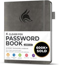 Clever Fox Password Book with Alphabetical Tabs, 7"x10" Keeper Grey