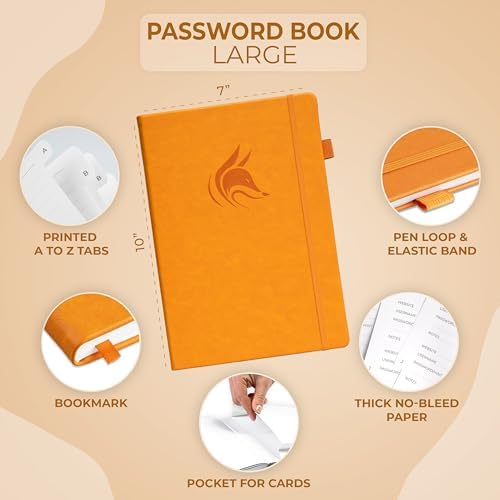 Clever Fox Password Book with Alphabetical Tabs, 7"x10" Keeper Yellow