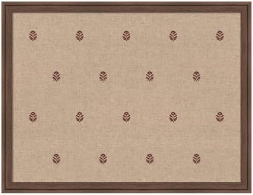 Kate and Laurel Framed Fabric Pinboard 26 x 20, Red Botanical Block Print Printed Linen Classic Bulletin Board for Use as a Vision Board or Wall Organization, Florence Medium Brown Frame