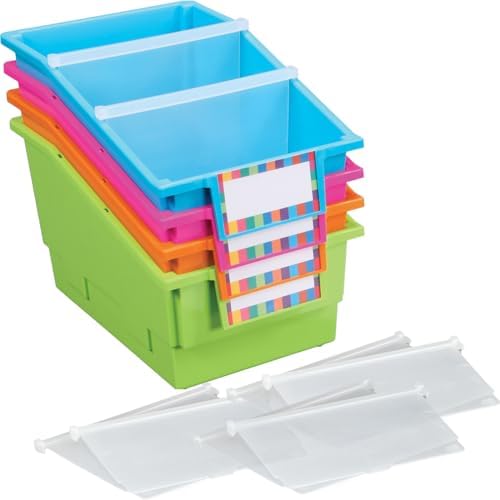 Really Good Stuff Chapter Book Classroom Library Bins with Dividers -4 Pack