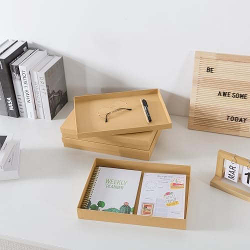Soul & Lane - Letter Size Document Storage Boxes with Lids, Set of 3, Kraft | Flat Cardboard Paper Organizers for Letters, Files, Photos and Crafts, Stackable Office Keepsake Storage for Manuscripts