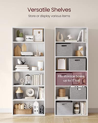 VASAGLE Bookshelf, 23.6 Inches Wide, 6-Tier Open Bookcase with Adjustable Storage Shelves, Floor Standing Unit, Cloud White ULBC166T14