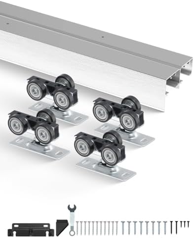 VEVOR Bypass Door Hardware, 6ft Heavy Duty Bypass Sliding Door Hardware Kit, Aluminum Alloy Sliding Closet Door Hardware Set for 2 Door System, Fit Door Thickness 1 3/8" - 1 3/4", Easy to Install