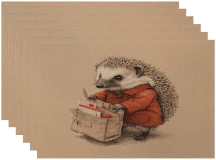 Batmerry Hedgehog Delivery Mail Placemats, Cute with Bag Washable Linen Table Mats for Kitchen Table Double Insulation Decor Dining Set Indoor Outdoor 12X18 in Set of 6