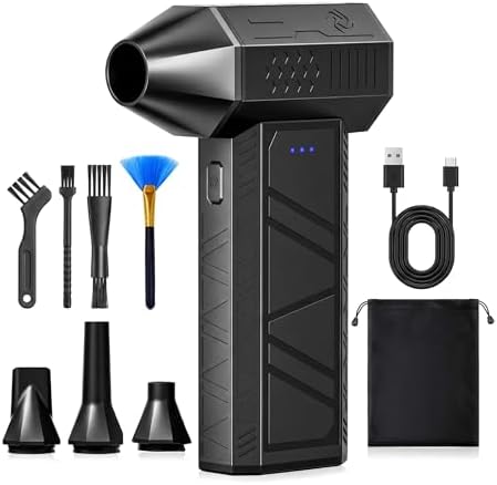 Cordless Air Duster for PC, Rechargeable Blower w/Brush & Pouch 110K