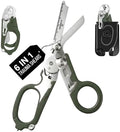 Heavy Duty 6 in 1 Multifunctional Trauma Shears Foldable | Stainless Steel emergency response scissors | Survival Shears with Holster | Medical Trauma shears Tactical With Strap Cutter | Green