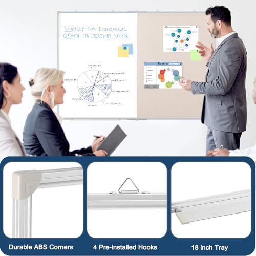 Large White Board Dry Erase Foldable Bulletin Board Combo 48x36 for Wall