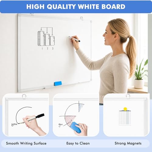 Double-Sided White Board Dry Erase Magnetic Whiteboard Wall 24x18, White