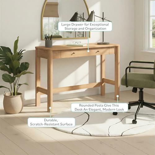 Walker Edison Penelope Modern Writing Desk with Drawer Storage, 44 Inch, English Oak