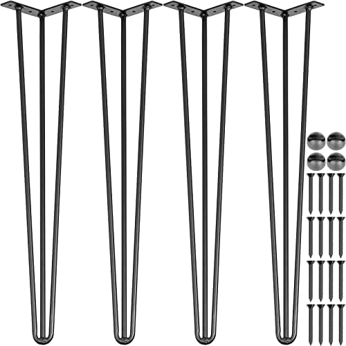 VEVOR Hairpin Table Legs 18" Black Set of 4 Desk Legs 880lbs Total Load Capacity Hairpin Desk Legs 3 Rods for Bench Desk Dining End Table Chairs Carbon Steel DIY Heavy Duty Furniture Legs