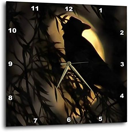 3dRose Wall Clock Silent - 10 inch - Raven Moon Gothic Legend - Acrylic Painting - Raven