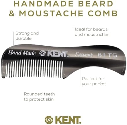 Kent A 81T Graphite X-Small Gentleman's Beard and Mustache Pocket Comb, Fine Toothed Pocket Size for Facial Hair Grooming and Styling. Saw-cut of Cellulose Acetate, Hand Polished. Hand-Made in England