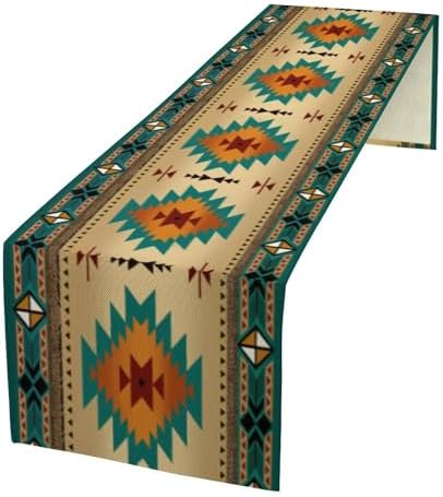 Aztec Southwest Table Runner, Ethnic Style Design Geometric Triditional Kitchen Table Runners Table Setting Decor for Garden Farmhouse Wedding Party Holiday Dinner Home, 13x70 Inch
