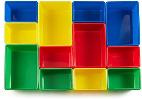 Amazon Basics Kids Toy Storage Organizer With 12 Plastic Bins, Natural Wood, Multicolor, for Bedroom and Playroom, 33.85"D x 12.79"W x 35.42"H
