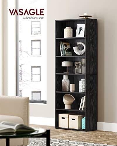 VASAGLE Set of 2 6-Tier Open Bookshelves, Adjustable Storage Shelves
