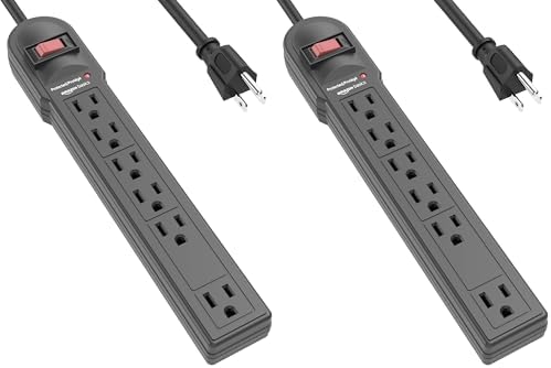 Amazon Basics Surge Protector Power Strip, 6-Outlet, 790 Joules, Circuit Breaker, LED Indicator Light, 6ft Extension Cord, Black (Pack of 2)
