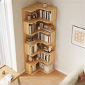 Vertical L-Shape Storage with Open Back 6 Shelves Corner Bookshelf Wood Floor Rack Student Integrated Wall Bookcase Corner Cabinet Multi-layer Storage Cabinet Light Walnut 24"L x 24"W x 75"H