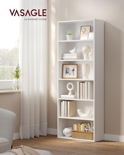 VASAGLE Bookshelf, 23.6 Inches Wide, 6-Tier Open Bookcase with Adjustable Storage Shelves, Floor Standing Unit, Cloud White ULBC166T14