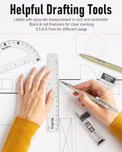 Nicpro 20PCS Professional Geometry Set Drafting Tool Protractor Compass