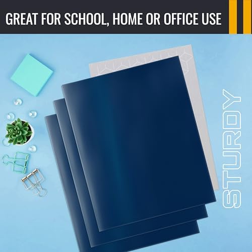 Better Office Products 2 Pocket Glossy Laminated Navy Blue Paper Folders, Box of 25, Letter Size, Dark Blue Paper Portfolios 25 Pack