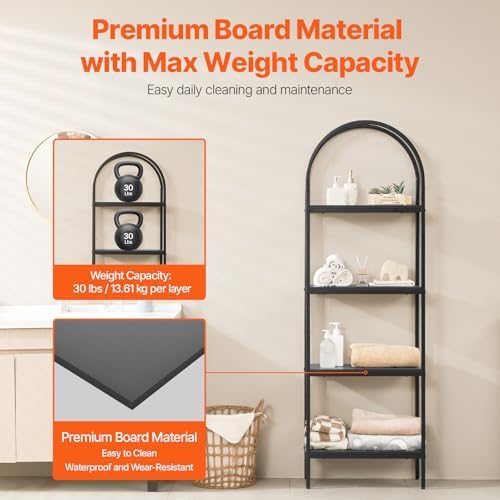 VEVOR Metal Bookshelf, 4-Tier Arched Industrial Bookshelf, Small Rustic Vintage Storage Bookcase with Open Shelves, Freestanding Display Shelving Unit Storage Rack, for Living Room, Bedroom & Office