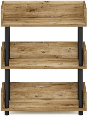 Furinno Turn-N-Tube 3-Tier Oak Storage Shelves with Side Panels, Book Shelf, Display Shelf, for Organization and Storage, Living Room, Home Office, Brown Oak