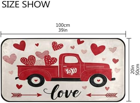 Aslsiy Retro Red Truck Hearts Love (12) Kitchen Rug Kitchen Mats Valentines Floor Comfort Welcome Washable Non Slip Area Rug for Home Decor 39" X 20"