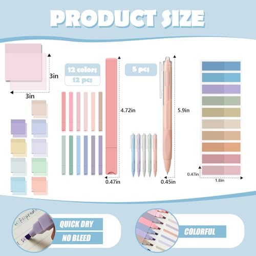 Jutom 39 Pcs Aesthetic Book Annotation Kit,Light Blue,Cute Style