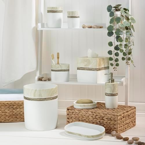 IZOD – Covered Jar, Hand-Painted Resin with Color-Blocked Marble Design & Lift-Off Lid, Decorative Storage for Bathroom, Kitchen, Bedroom or Office (Tidal)