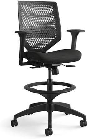 HON Solve Ergonomic Stool, Office Chair, Footring, ReActiv Back, Black
