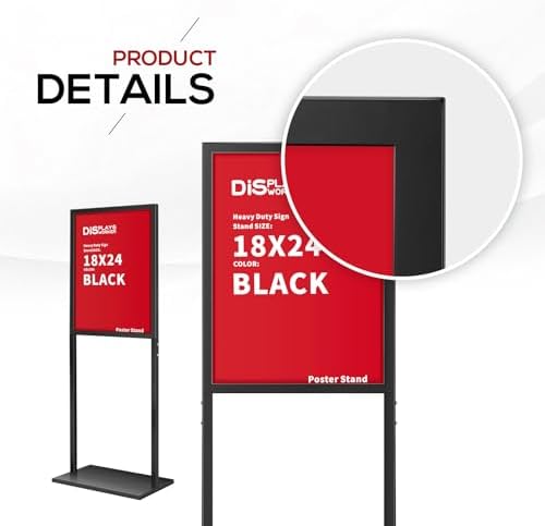 DISPLAYSWORKER Sign holder floor stand, heavy Duty Pedestal poster banner stand for display,18×24 inch slide-in double sided poster sign holder floor standing for board Display (Black, 18×24)