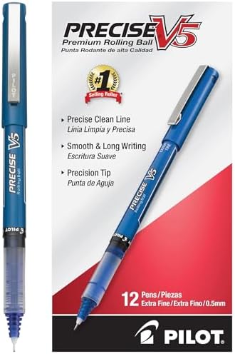 Pilot Precise V5, Extra Fine Point 0.5 mm Blue Pens, Blue, Pack of 12