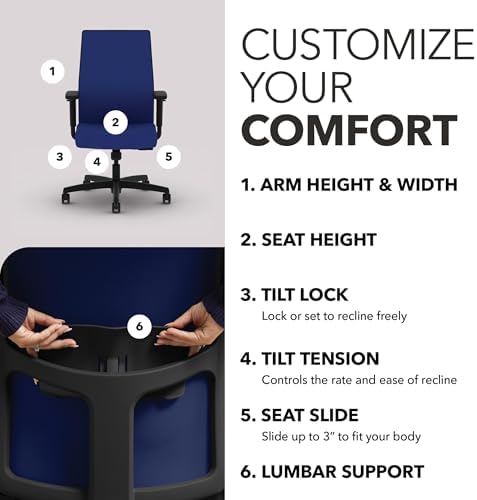 HON Ignition 2.0 Ergonomic Office Chair, Lumbar Support, Desk Chair, Cobalt