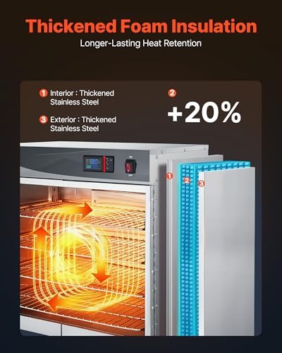 VEVOR Electric Hot Box Food Warmer, 4-Tier Commercial Warming Cabinet with Water Tray, Double-Door and Adjustable Shelves, Stainless Steel Food Warmer Cabinet, for Restaurant, Kitchen, Pizza, Chicken