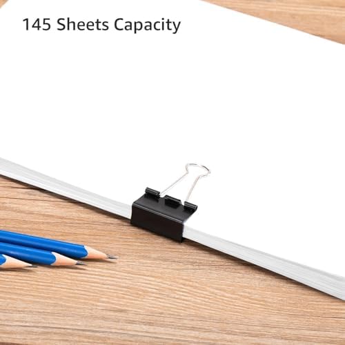 Amazon Basics Sturdy Binder Clips, Office Supplies, Medium 1.25 in, Document Organizing, Black, 96 Count (8 Pack of 12)