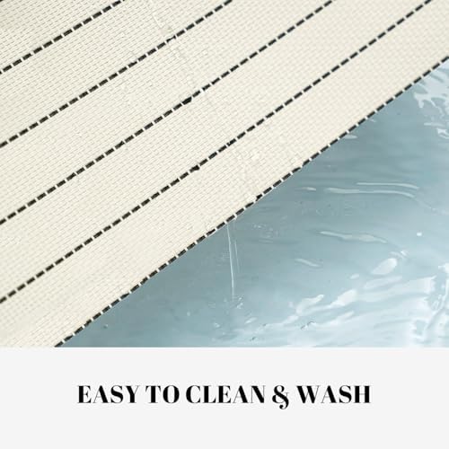 Placemats Set of 12 Vinyl/Plastic Woven Place Mats for Kitchen Table Indoor/Outdoor Washable Placemat Wipeable Dining Table Mats (White Stripes,12)