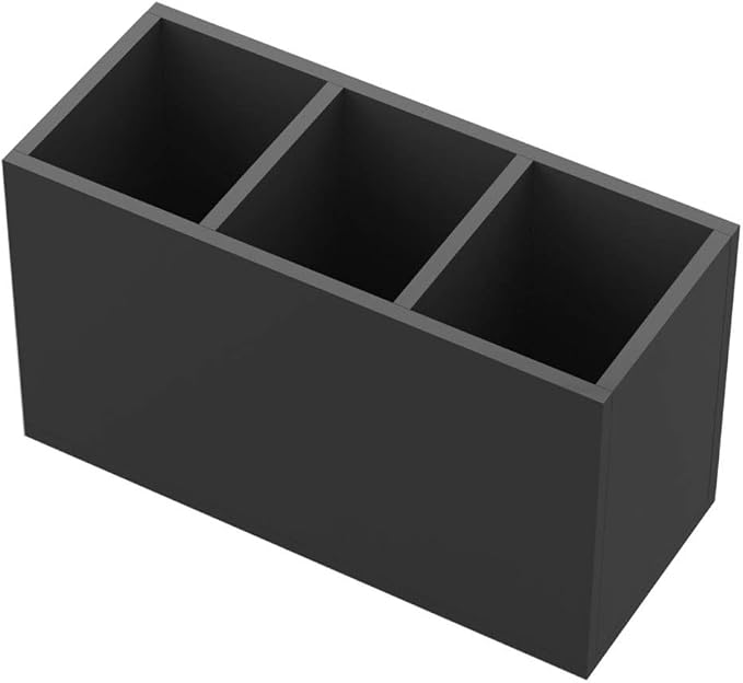 NIUBEE Black Pen Holder 3 Compartments, Acrylic Desk Pencil Organizer Cup | Scratch-resistant thick acrylic with 3 slots for pens, pencils, makeup brushes, office, vanity and school use
