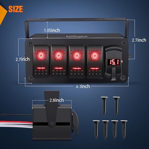 Nilight 4 Gang Rocker Switch Box w/Voltmeter PD Type C and USB Socket