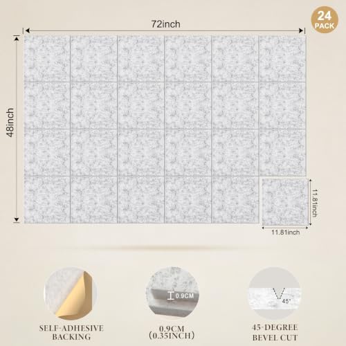 JBER Large Cork Board Alternative 72" x 48" - 24 Pack Self-Adhesive Felt Bulletin Board Tiles, Pin Board Vision Board for Walls, Office & Home Decor(Silver Gray)
