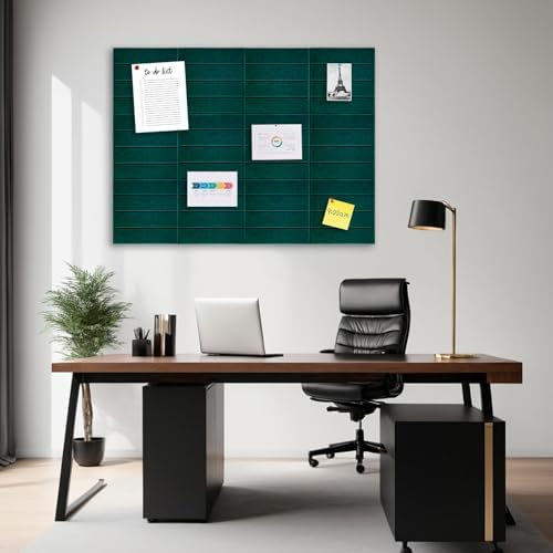 12 Packs Dark Green Felt Pin Board, Large 12" Bulletin Board with 30 Push Pins, Felt Board Slat Wall Paneling for Office Home Kitchen, Self-Adhesive Corkboard Tiles for Classroom Message Photos Memos
